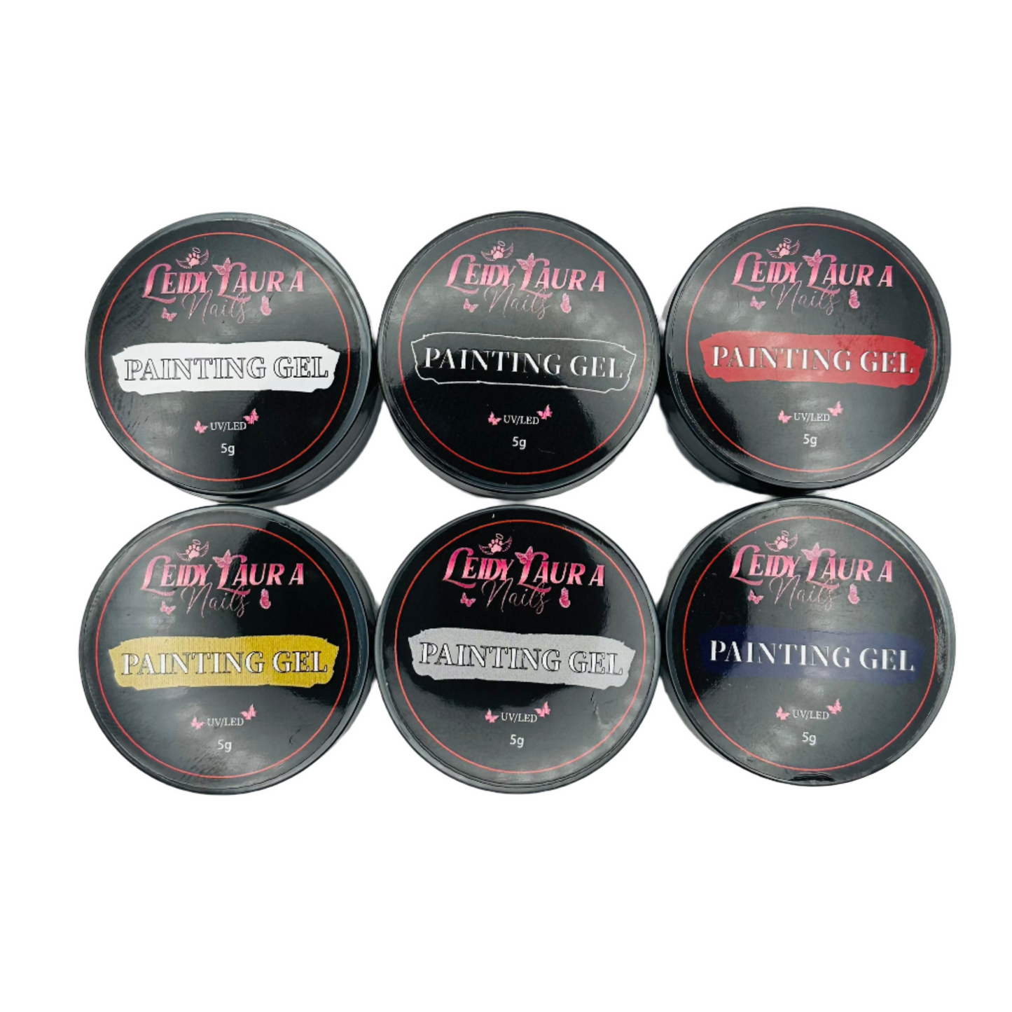 Liner Painting Gel Bundle (6 Colors ,Silver, Gold, Red, Dark Blue, Black and White
