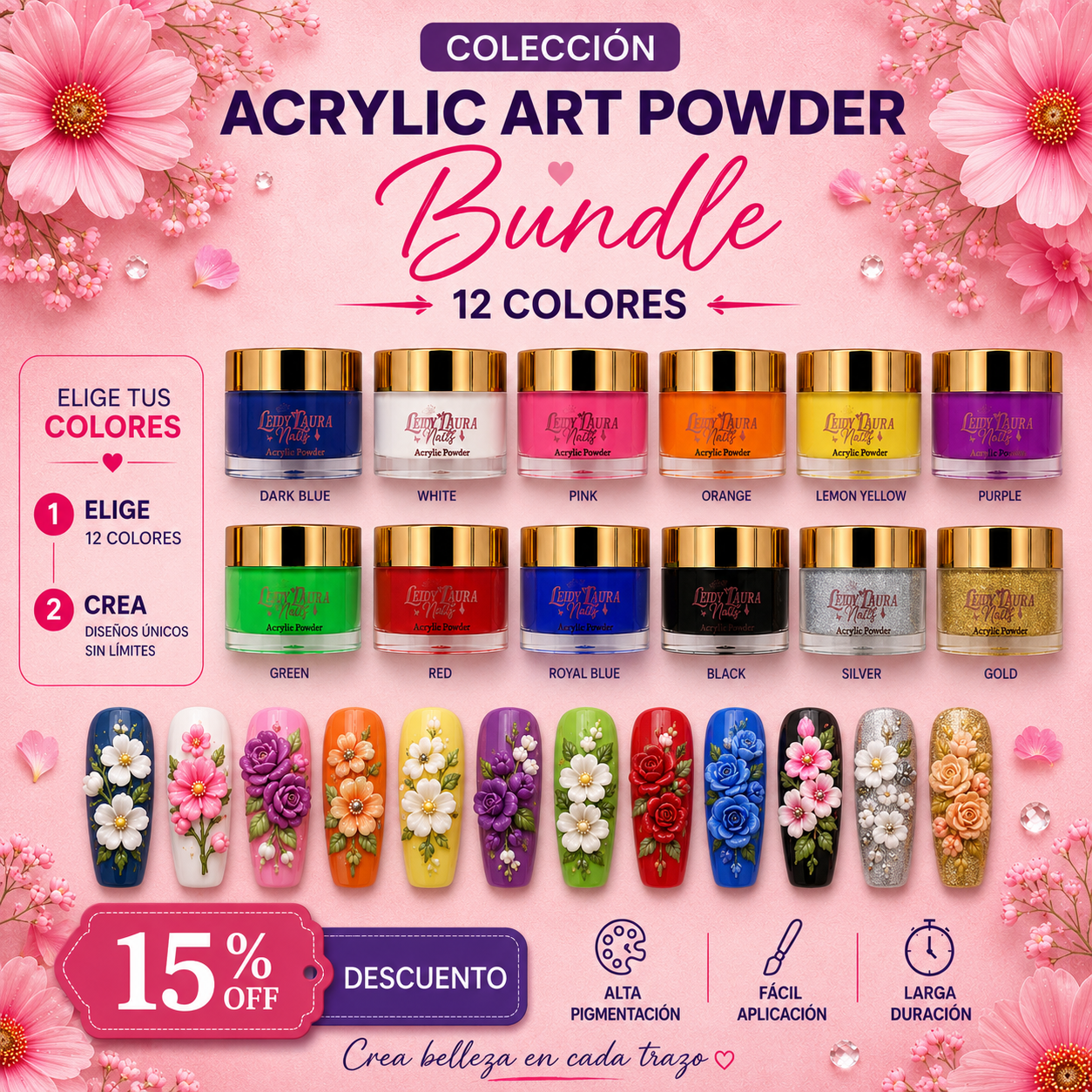 Acrylic Art Powder Kit — Pick 12 Colors
