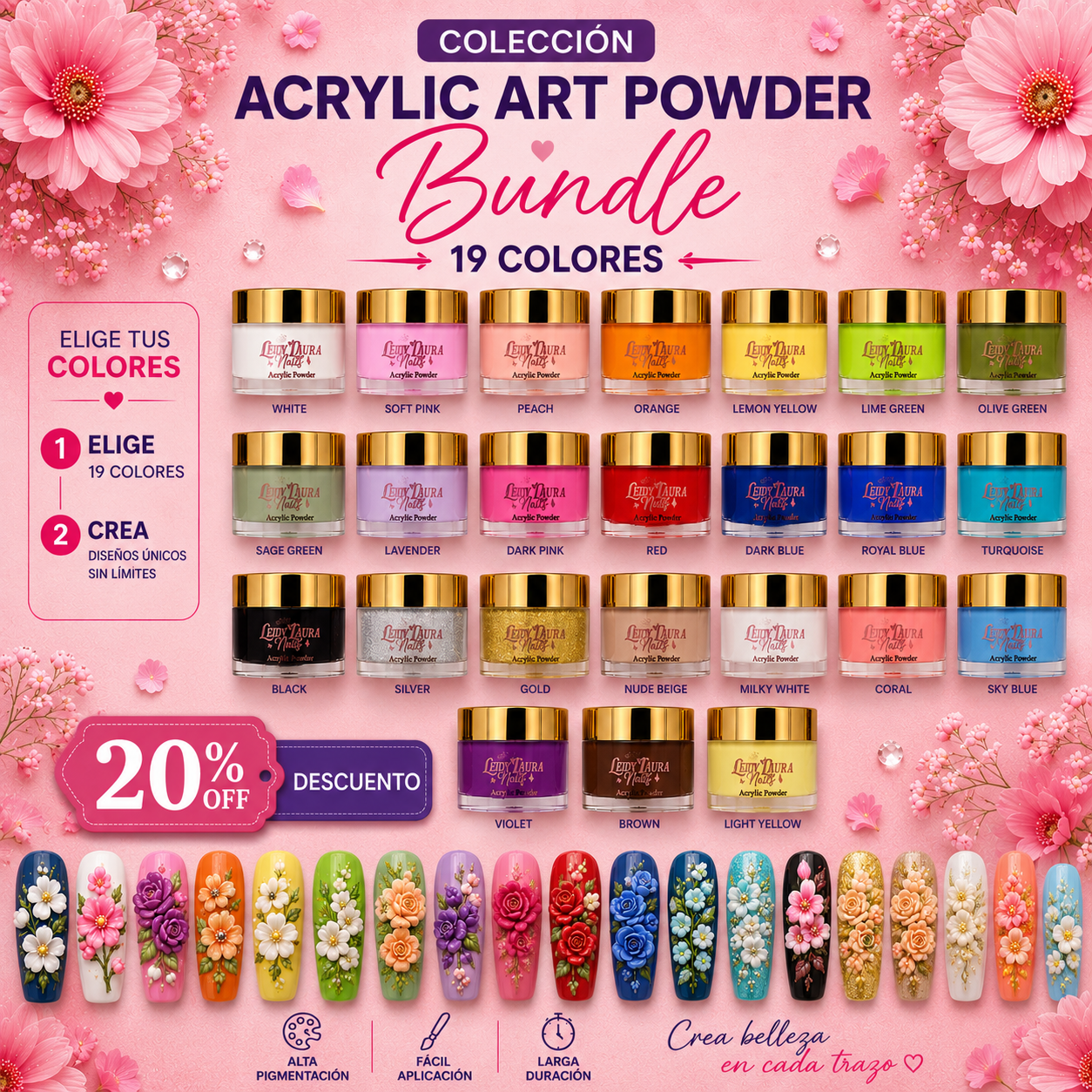 Acrylic Art Powder Kit — Pick 19 Colors