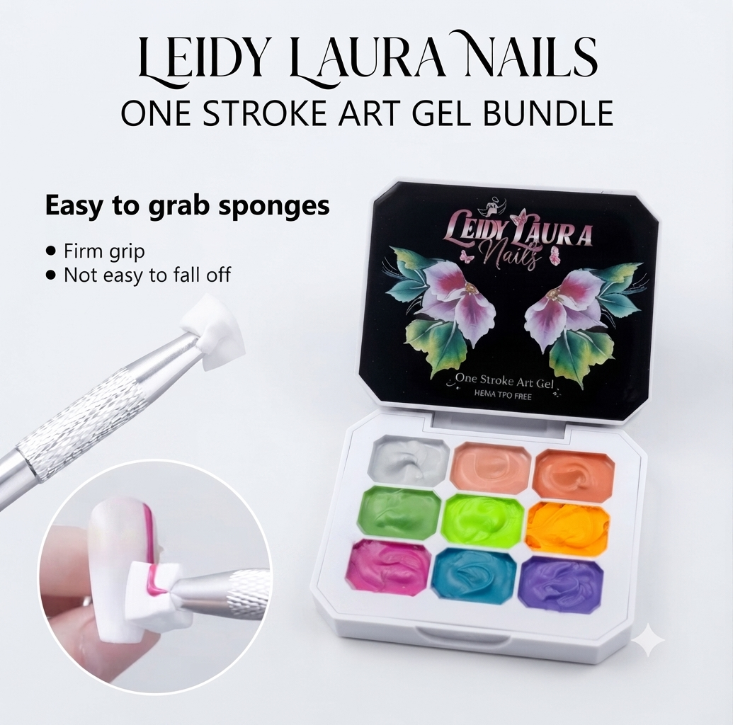 9 Color Nail Art Gel Palette + Sponge Nail Tool Kit & Grabbing Pen